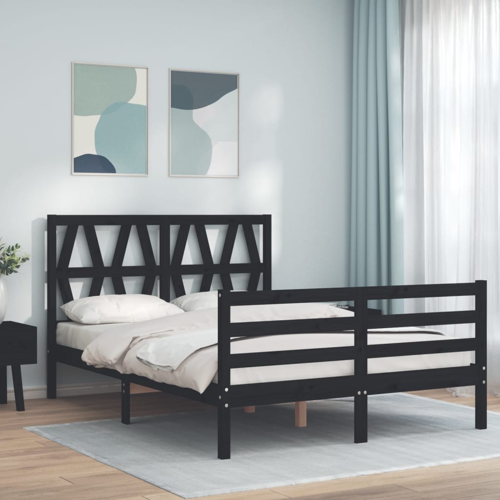Massivholzbett mit Kopfteil Schwarz 140x200 cm