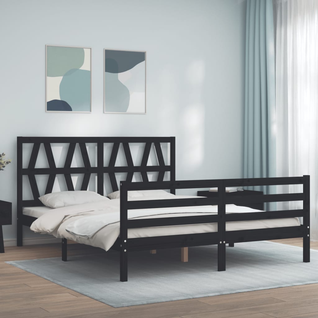 Massivholzbett mit Kopfteil Schwarz 160x200 cm
