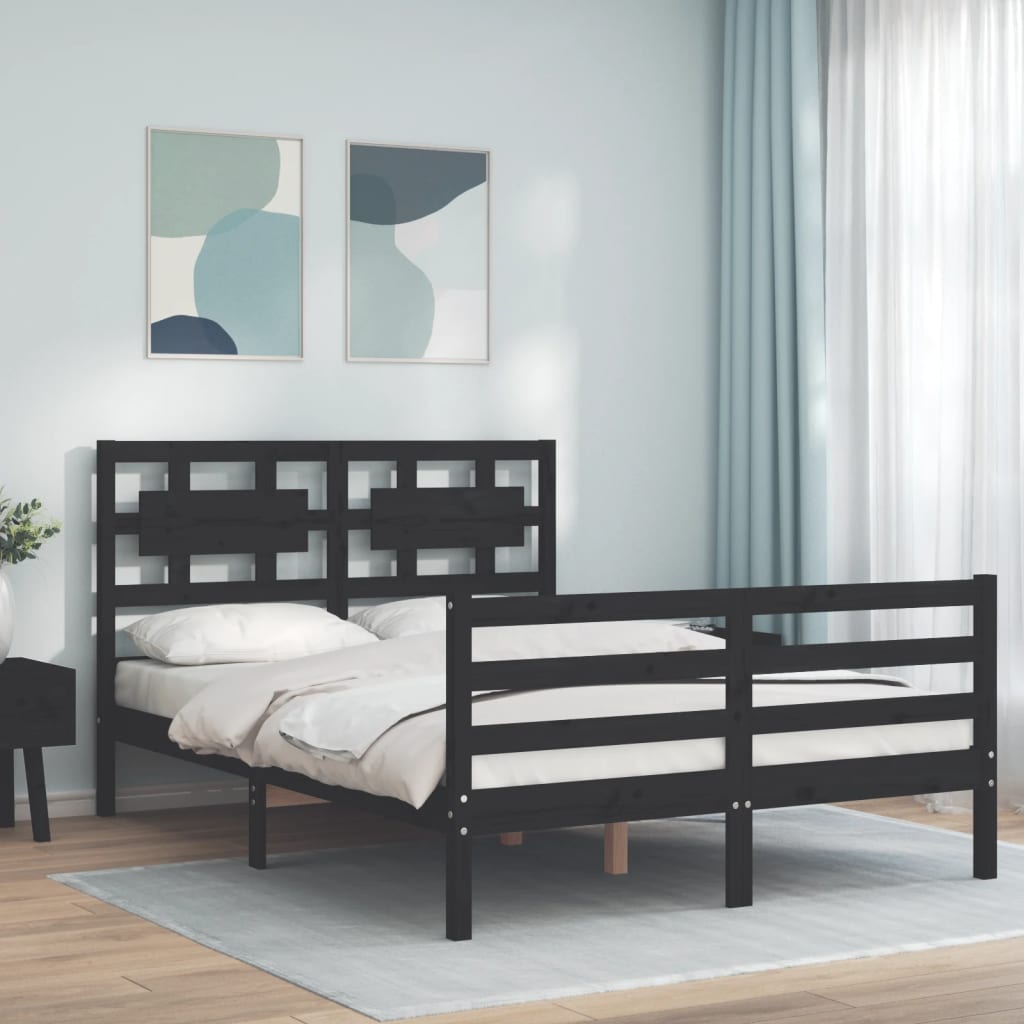 Massivholzbett mit Kopfteil Schwarz 140x190 cm