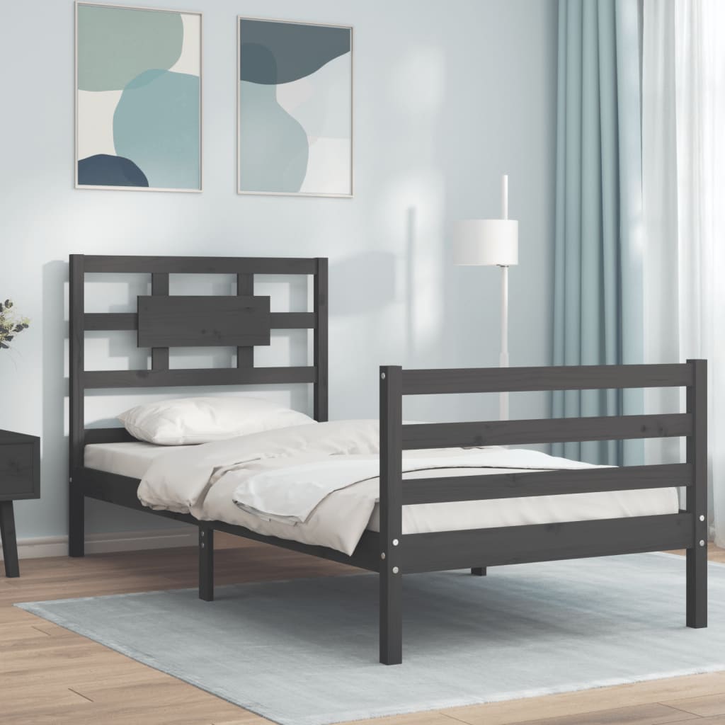 Massivholzbett mit Kopfteil Grau 100x200 cm
