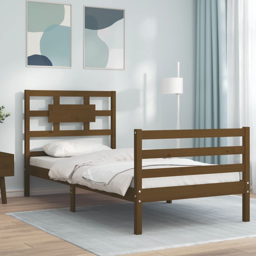 Massivholzbett mit Kopfteil Honigbraun 100x200 cm