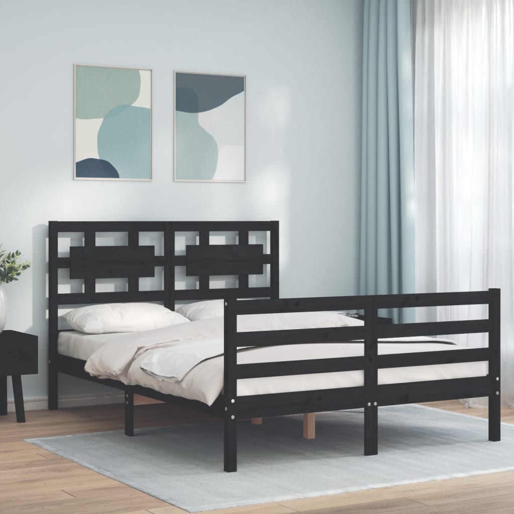 Massivholzbett mit Kopfteil Schwarz 140x200 cm