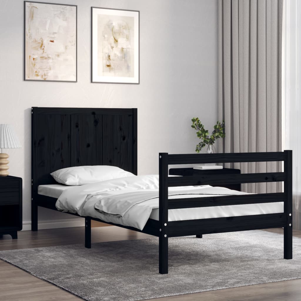 Massivholzbett mit Kopfteil Schwarz