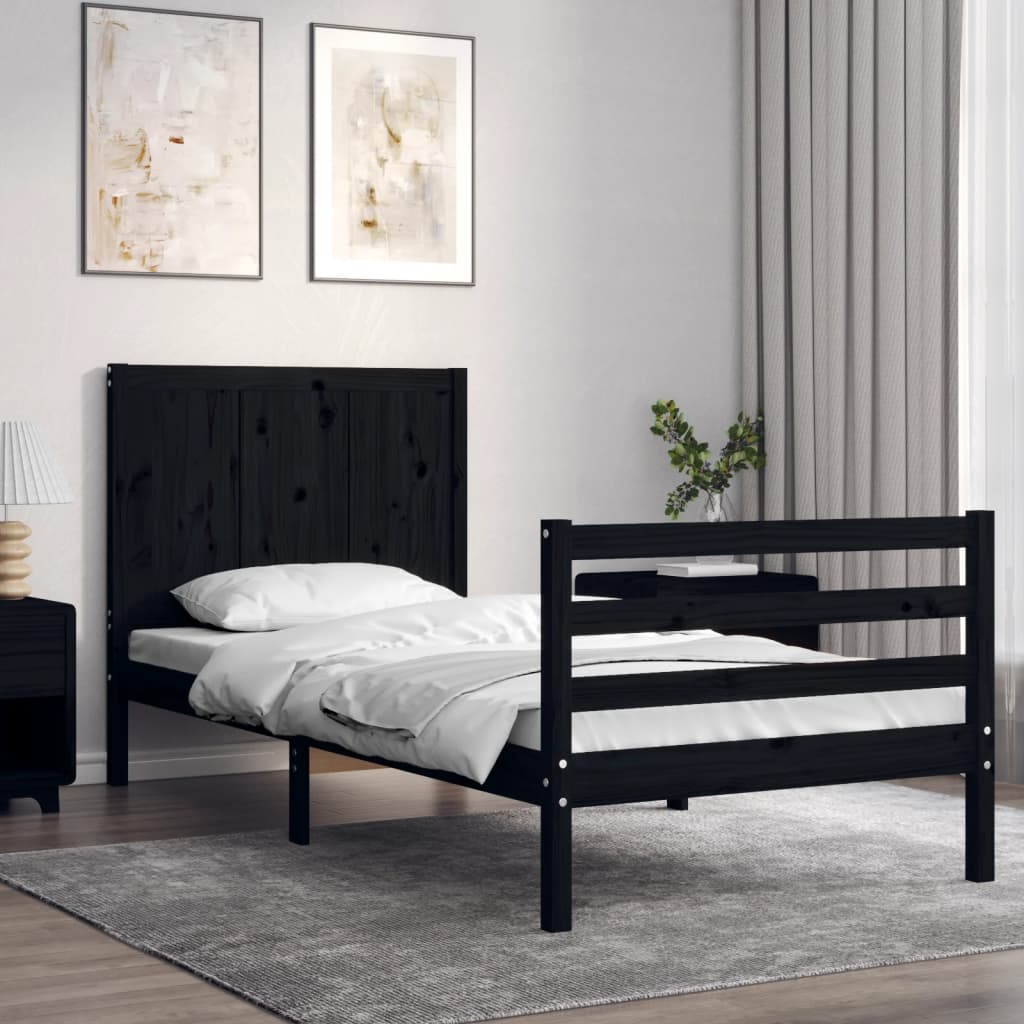 Massivholzbett mit Kopfteil Schwarz