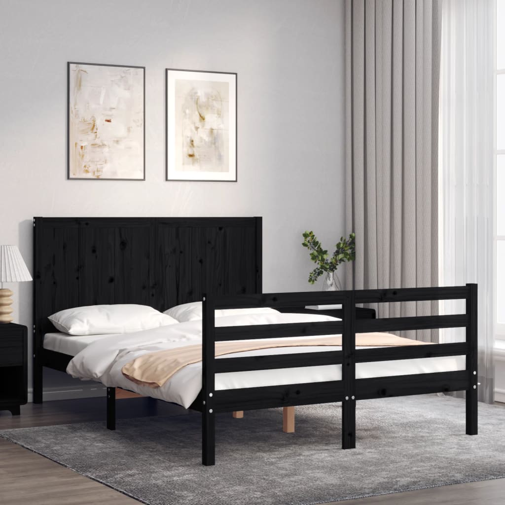 Massivholzbett mit Kopfteil Schwarz