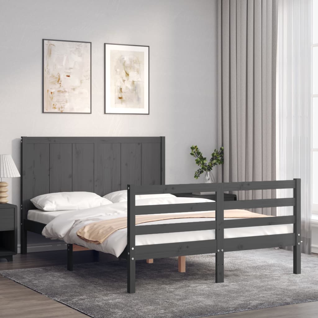 Massivholzbett mit Kopfteil Grau 140x190 cm