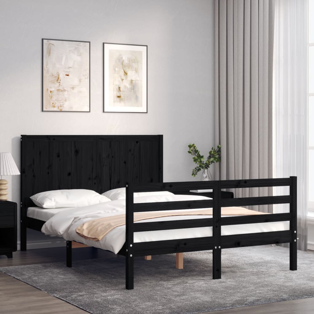 Massivholzbett mit Kopfteil Schwarz 140x190 cm