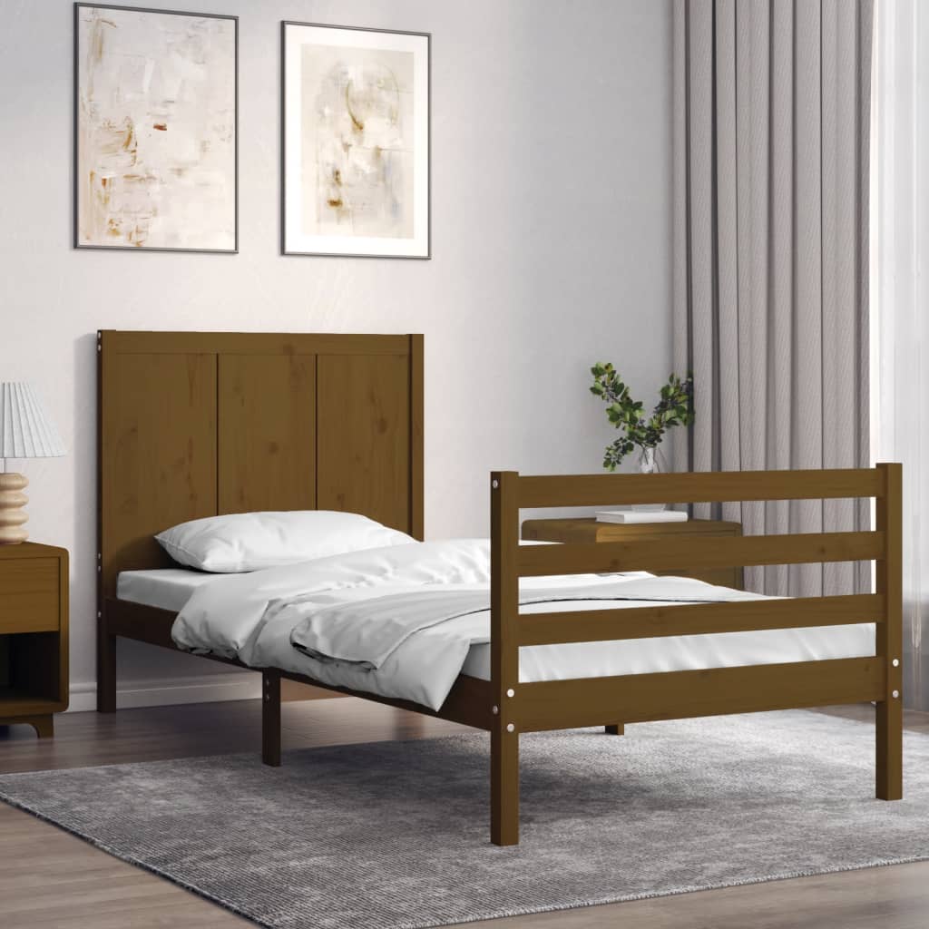 Massivholzbett mit Kopfteil Honigbraun 100x200 cm