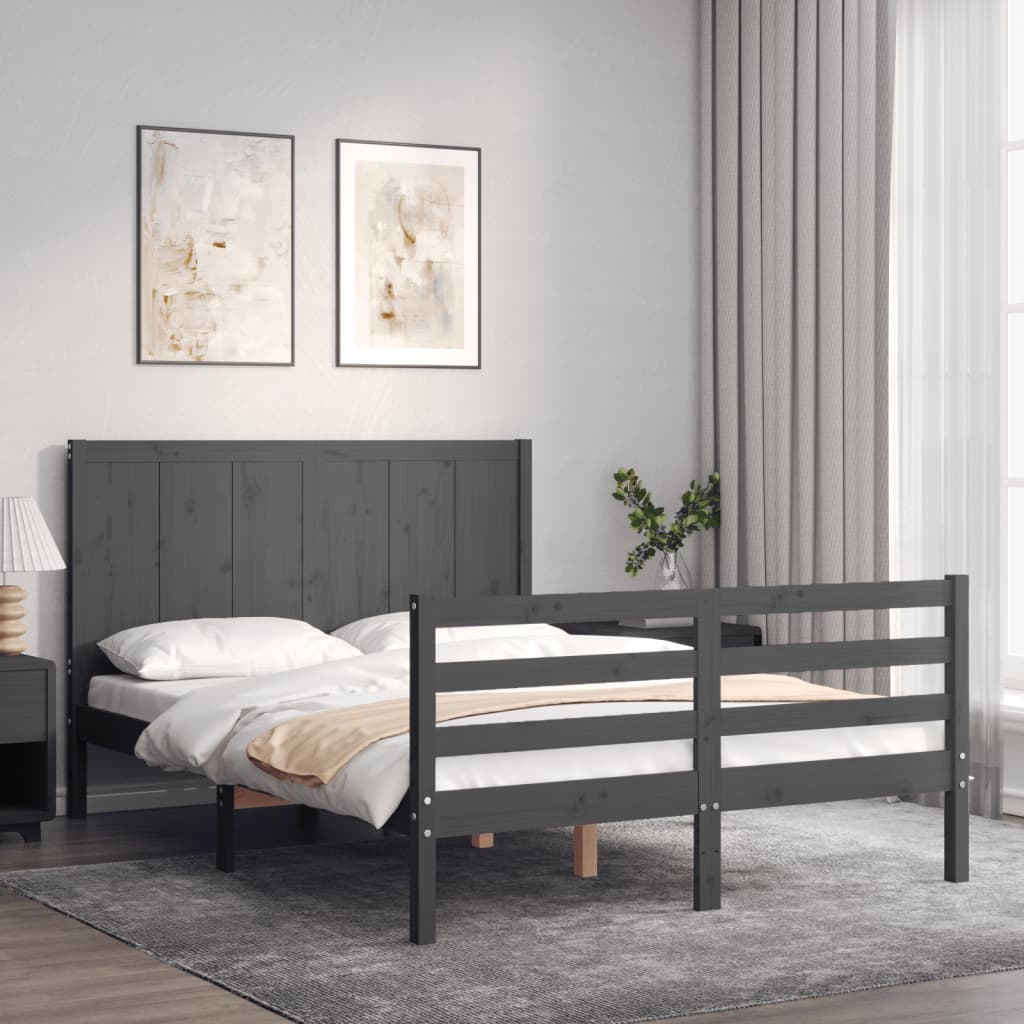 Massivholzbett mit Kopfteil Grau 120x200 cm