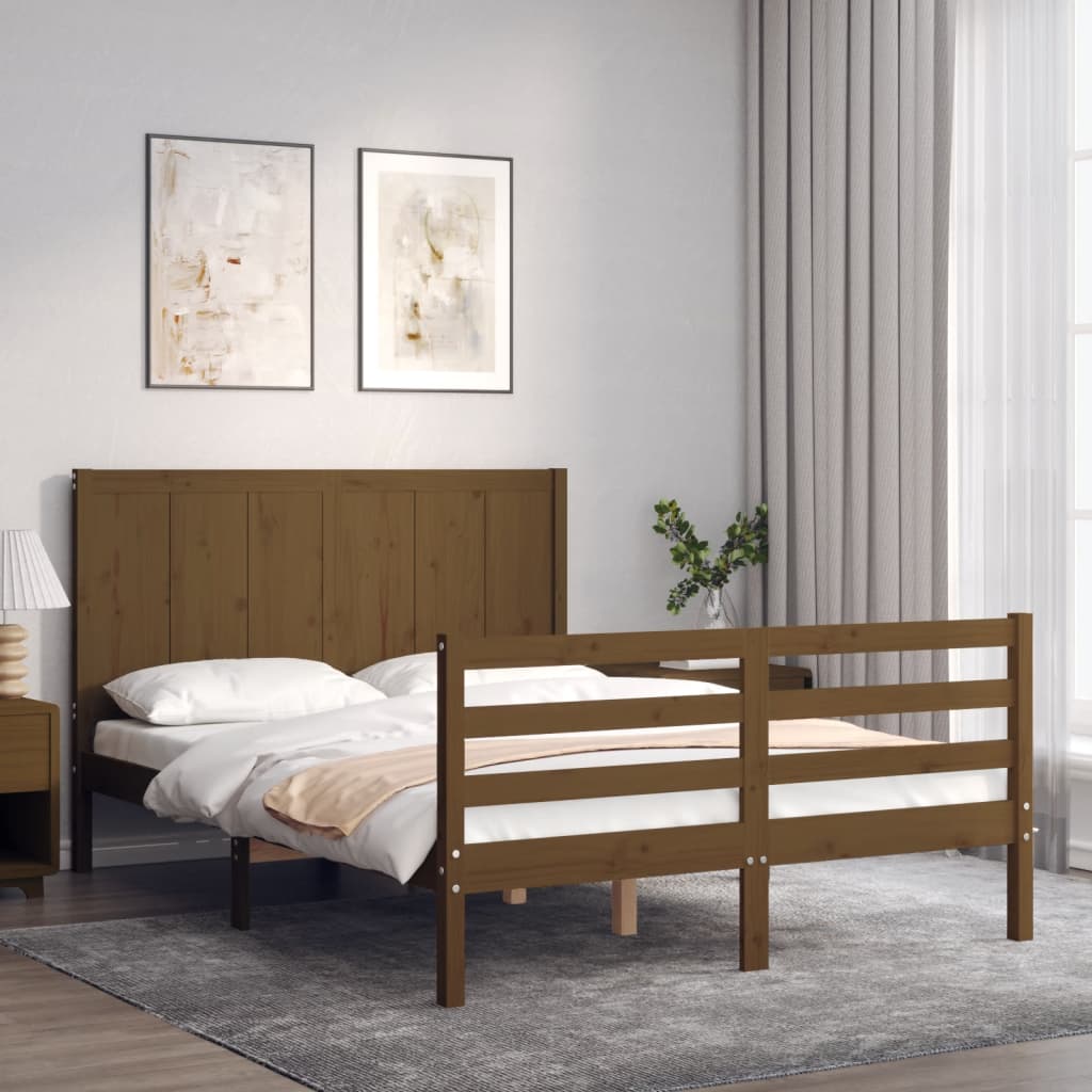 Massivholzbett mit Kopfteil Honigbraun 120x200 cm