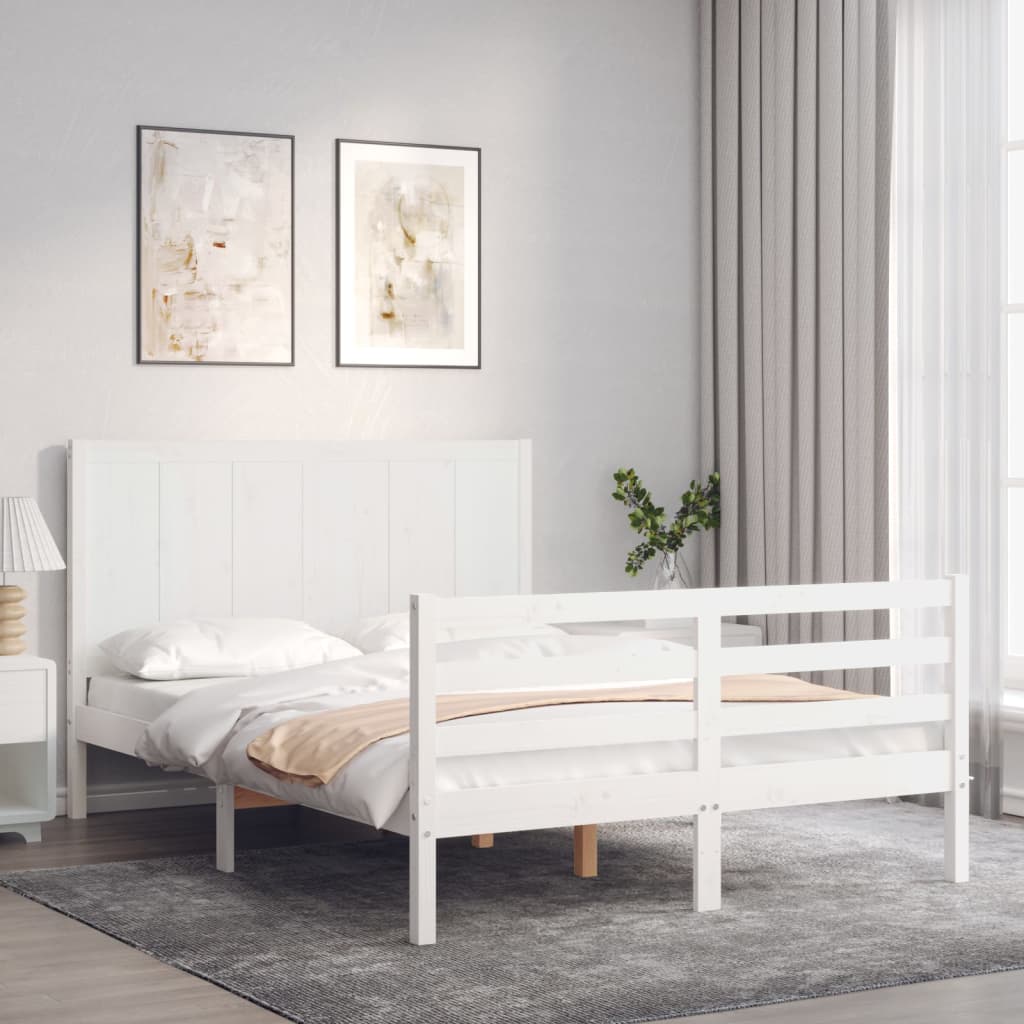 Massivholzbett mit Kopfteil Weiß 140x200 cm