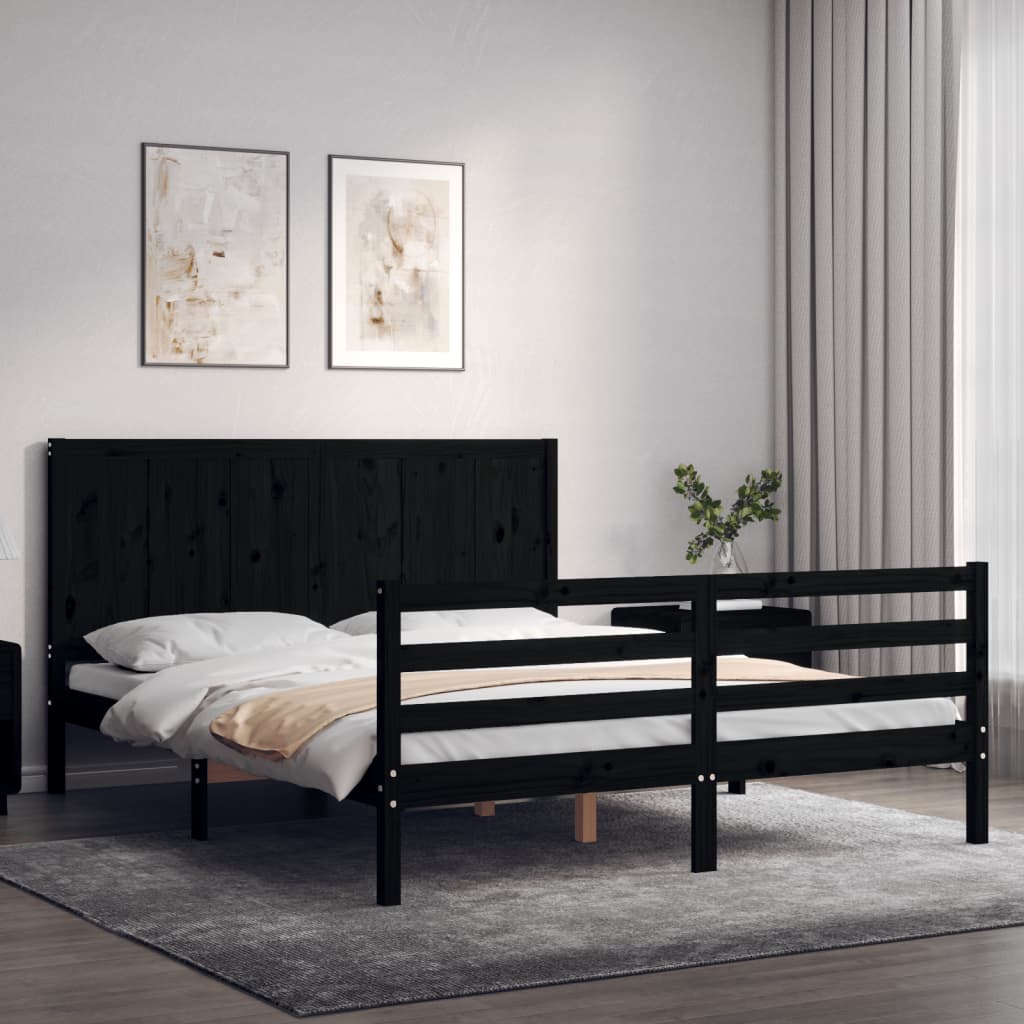 Massivholzbett mit Kopfteil Schwarz
