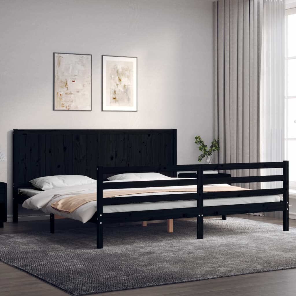 Massivholzbett mit Kopfteil Schwarz
