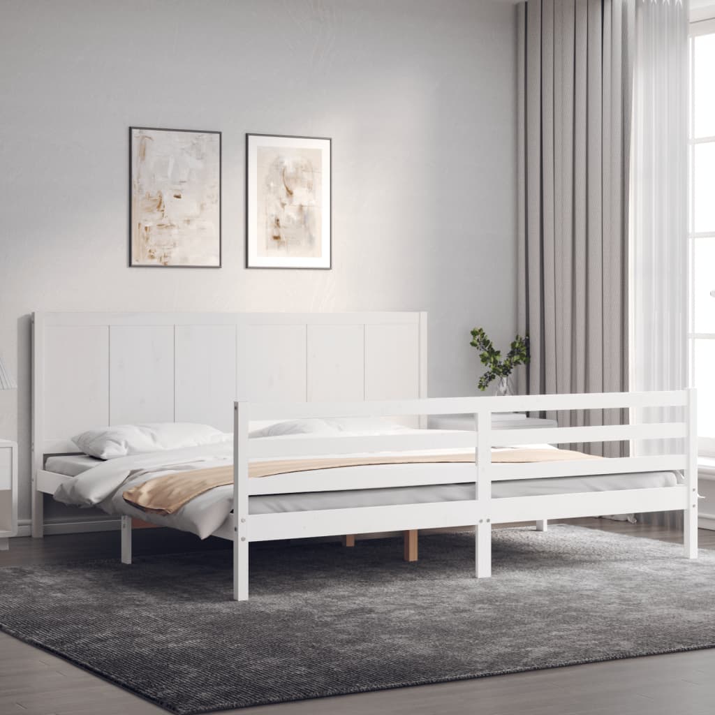 Massivholzbett mit Kopfteil Weiß 200x200 cm