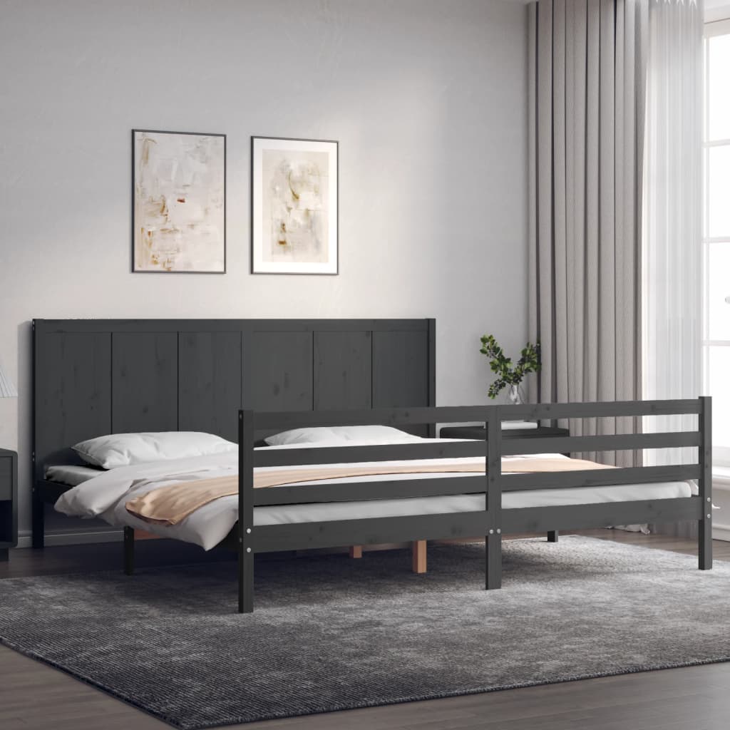 Massivholzbett mit Kopfteil Grau 200x200 cm