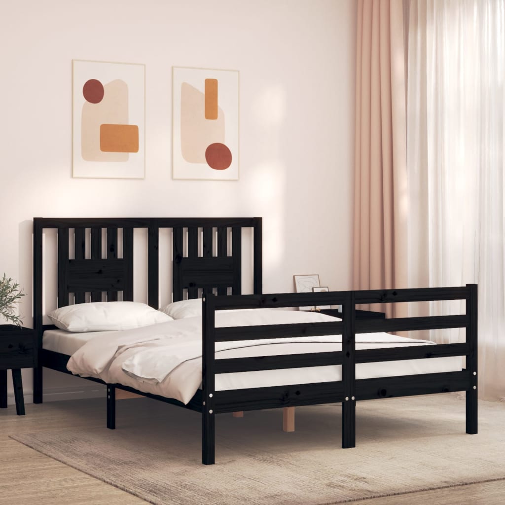 Massivholzbett mit Kopfteil Schwarz 140x190 cm