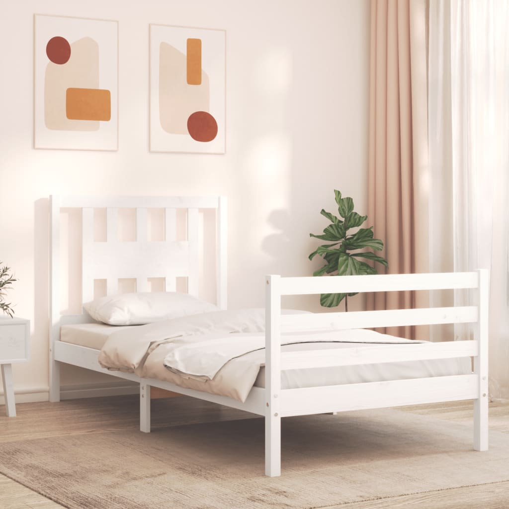 Massivholzbett mit Kopfteil Weiß 100x200 cm