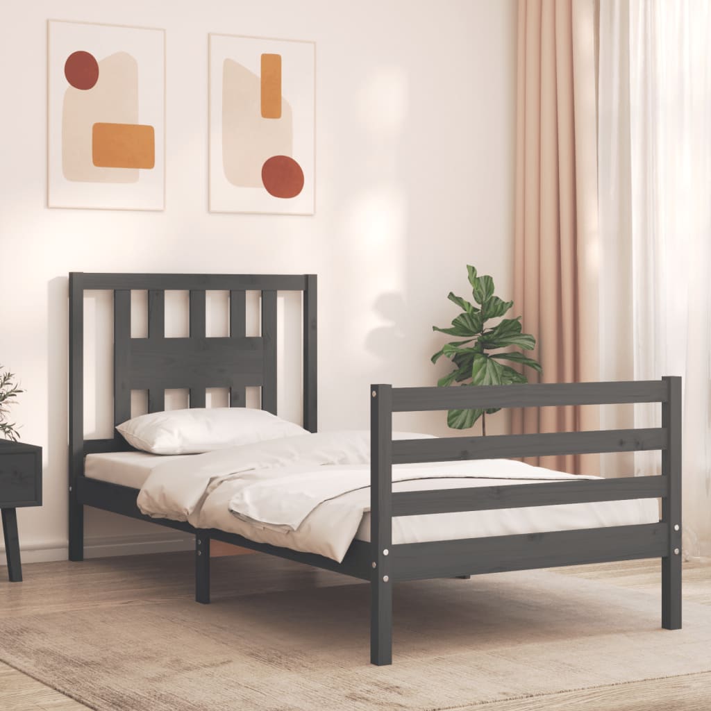 Massivholzbett mit Kopfteil Grau 100x200 cm
