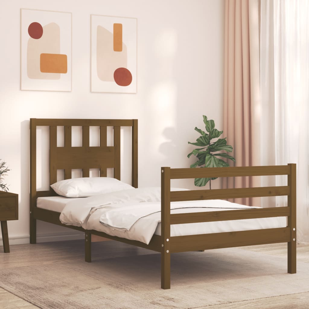 Massivholzbett mit Kopfteil Honigbraun 100x200 cm
