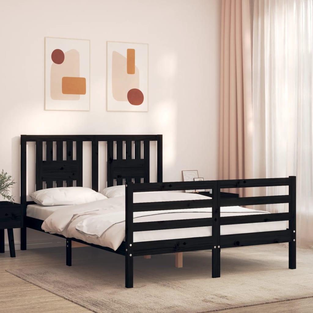 Massivholzbett mit Kopfteil Schwarz 140x200 cm