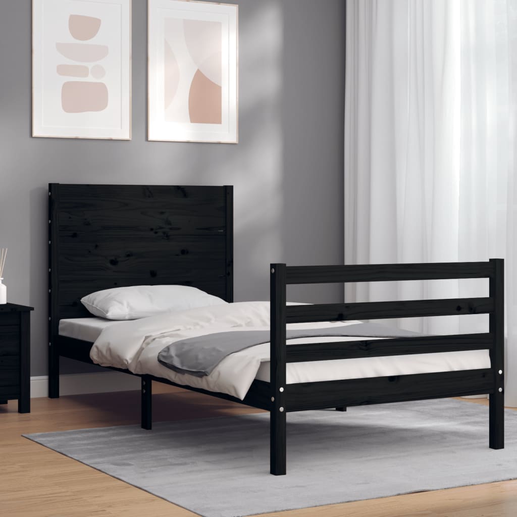 Massivholzbett mit Kopfteil Schwarz