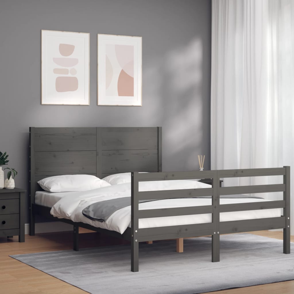 Massivholzbett mit Kopfteil Grau 140x190 cm