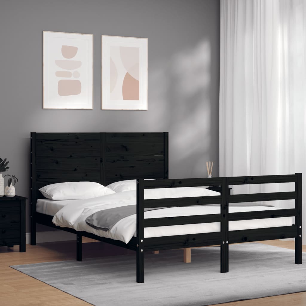 Massivholzbett mit Kopfteil Schwarz 140x190 cm