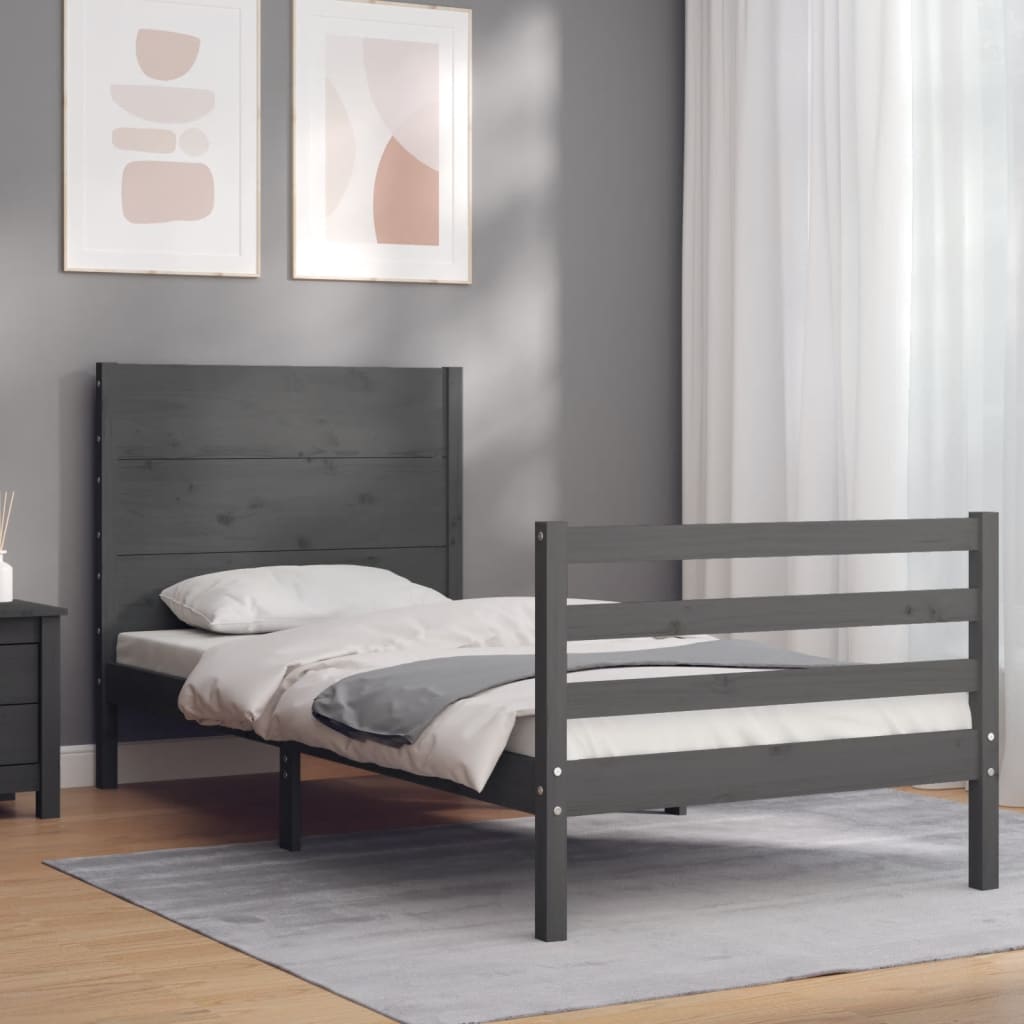 Massivholzbett mit Kopfteil Grau 100x200 cm