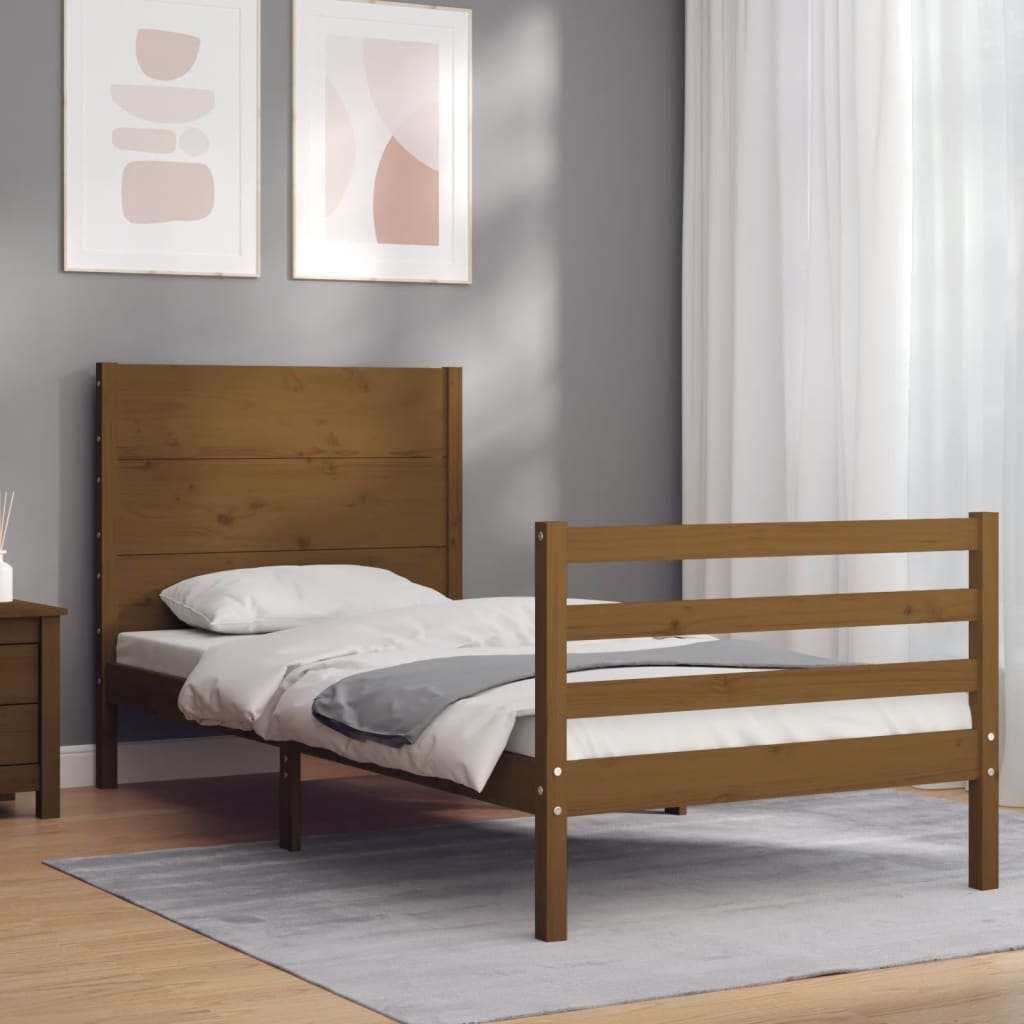 Massivholzbett mit Kopfteil Honigbraun 100x200 cm