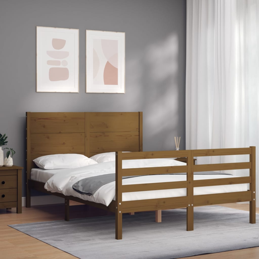 Massivholzbett mit Kopfteil Honigbraun 120x200 cm