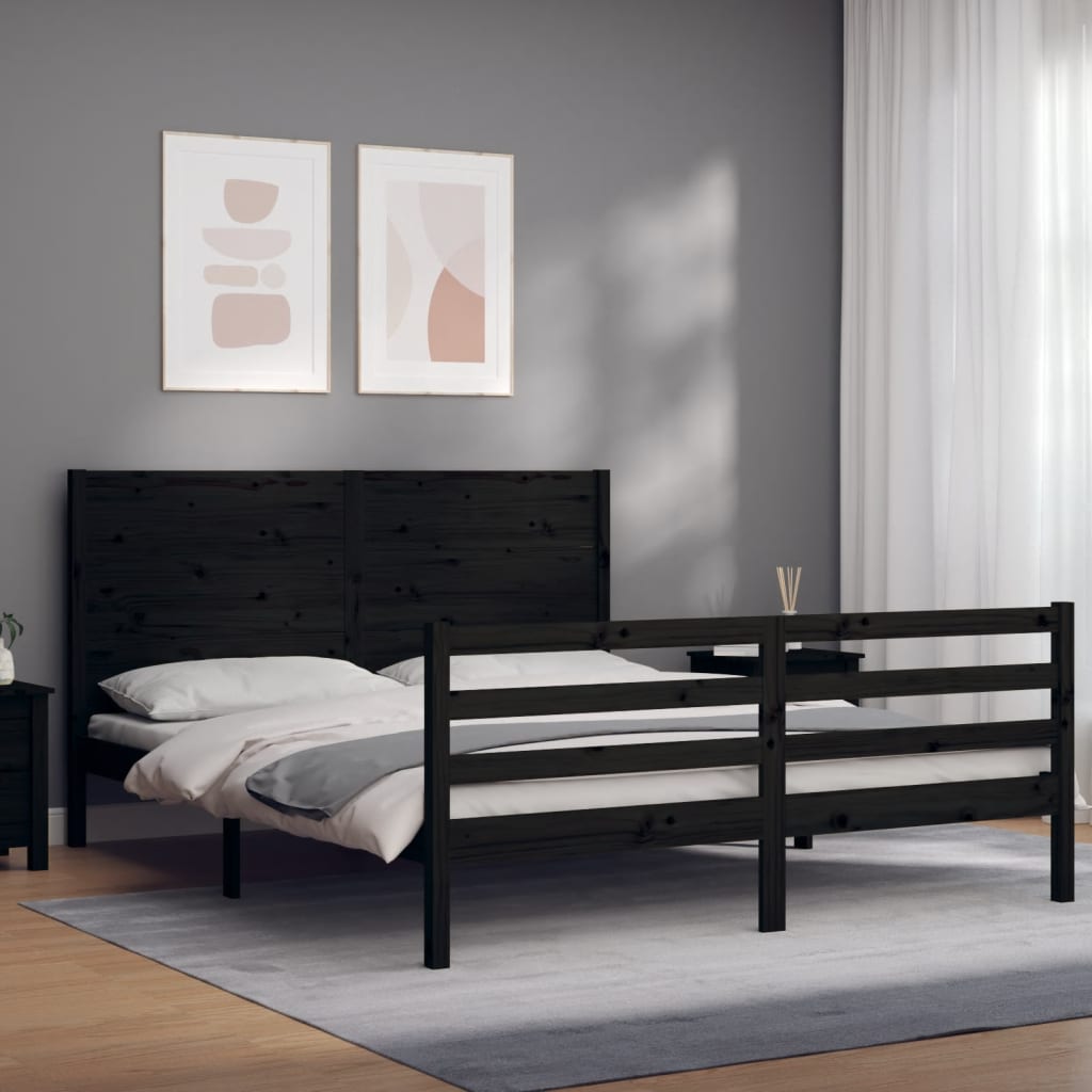 Massivholzbett mit Kopfteil Schwarz