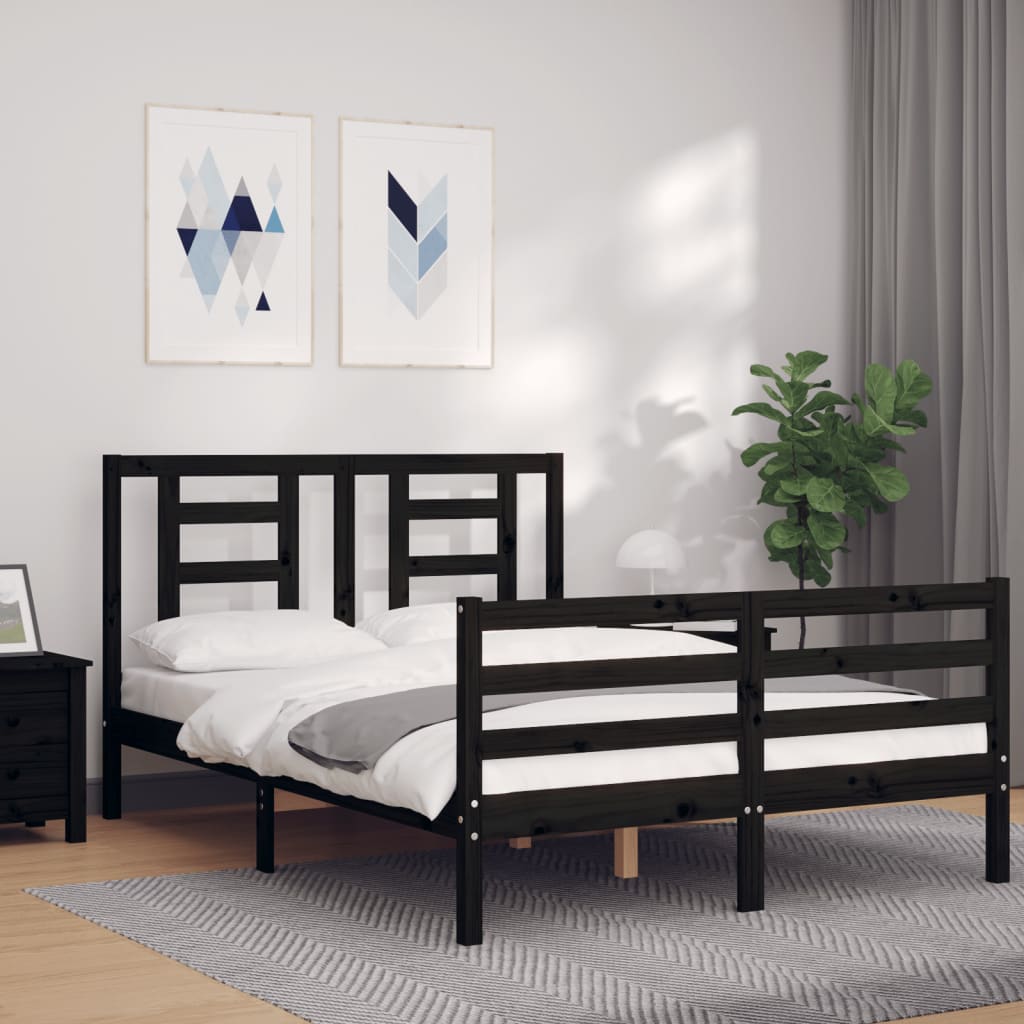 Massivholzbett mit Kopfteil Schwarz 140x190 cm