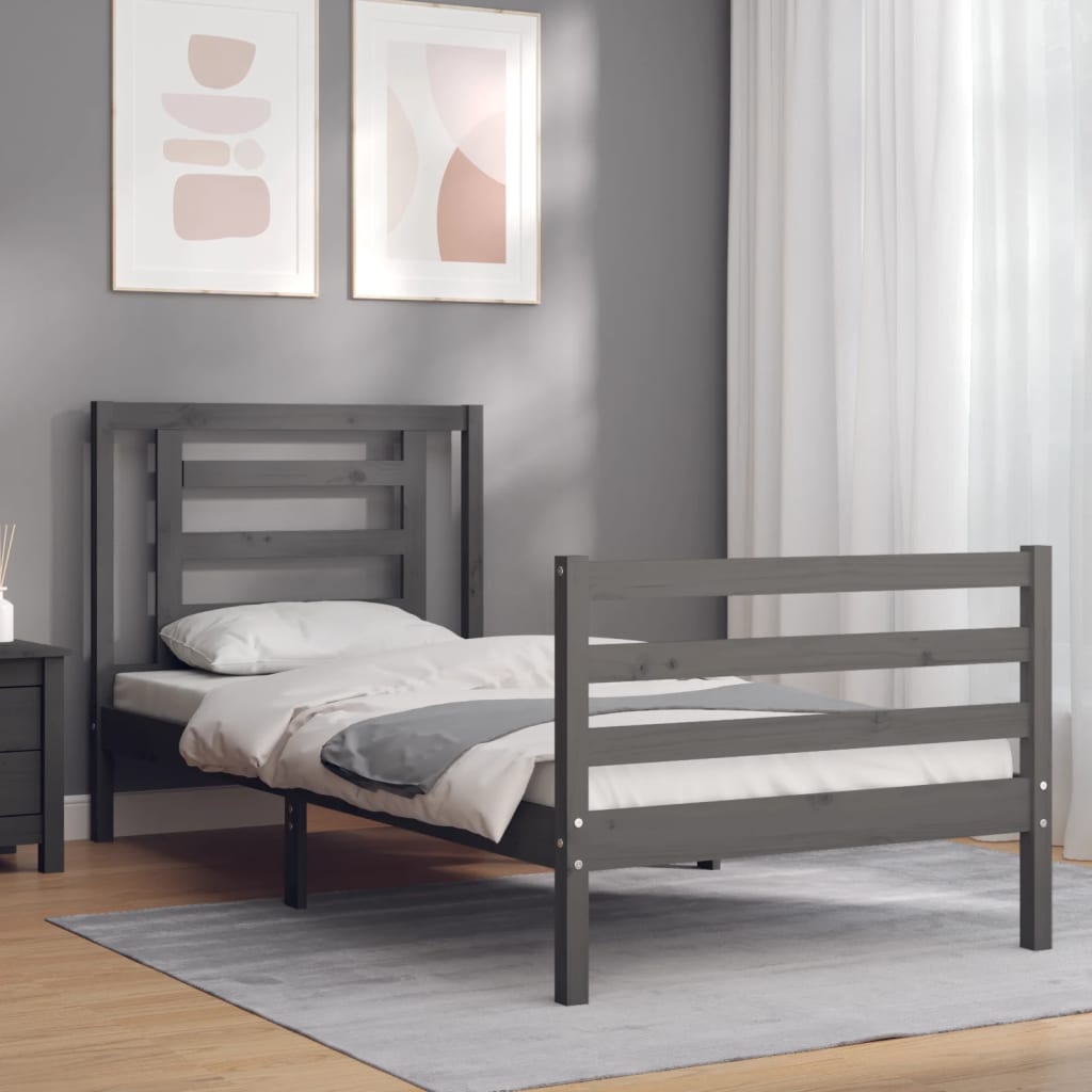 Massivholzbett mit Kopfteil Grau 100x200 cm