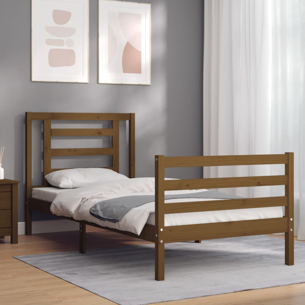 Massivholzbett mit Kopfteil Honigbraun 100x200 cm