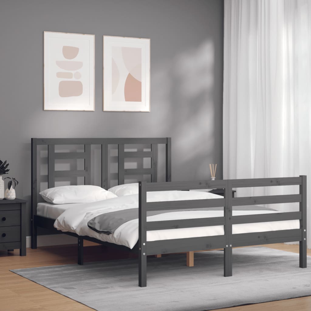Massivholzbett mit Kopfteil Grau 140x200 cm