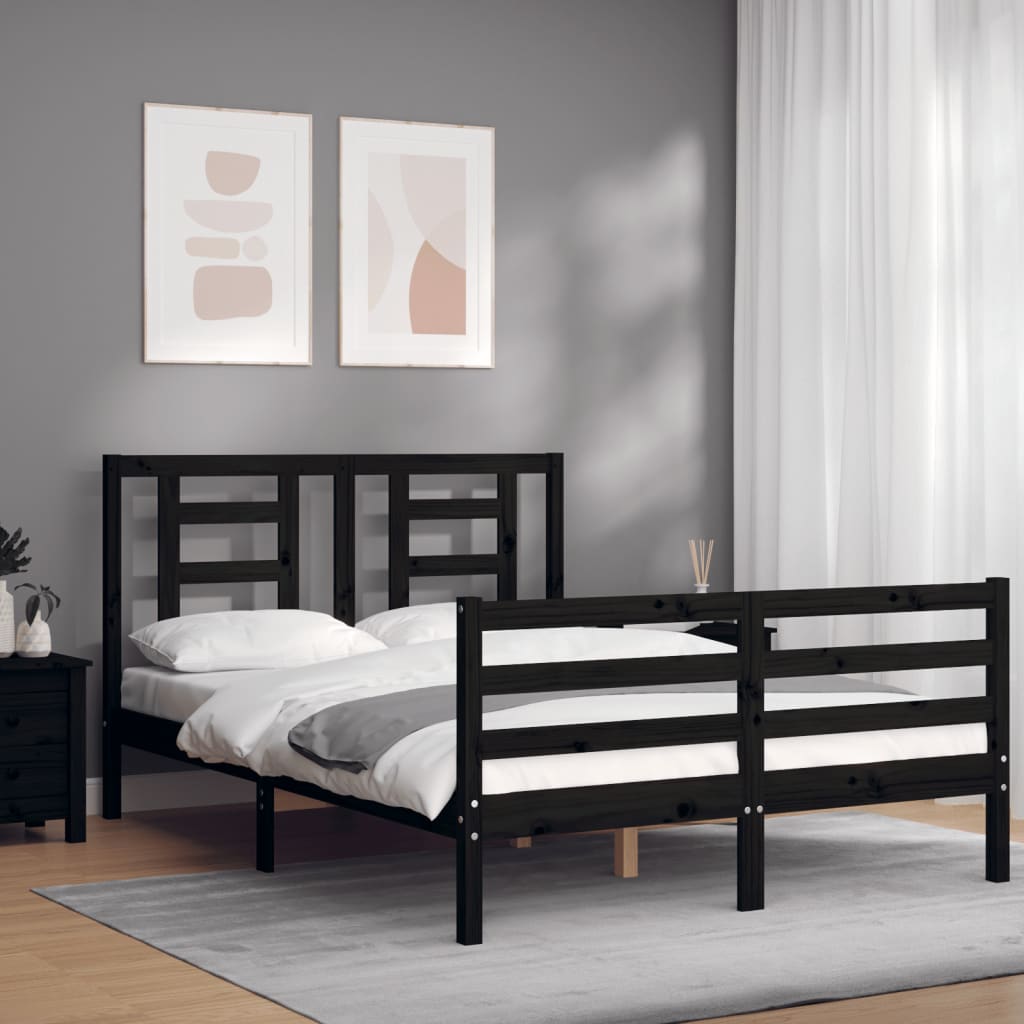 Massivholzbett mit Kopfteil Schwarz 140x200 cm