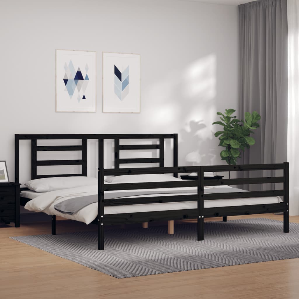 Massivholzbett mit Kopfteil Schwarz