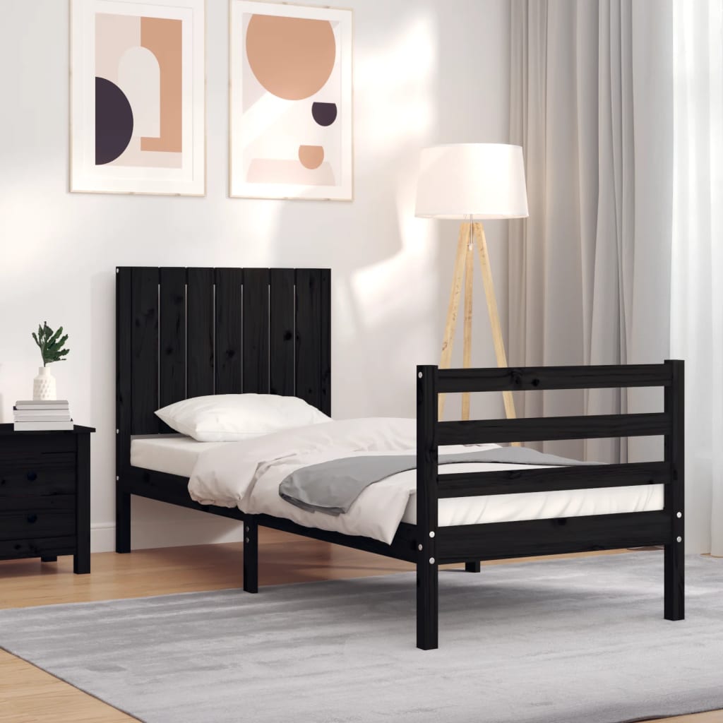 Massivholzbett mit Kopfteil Schwarz
