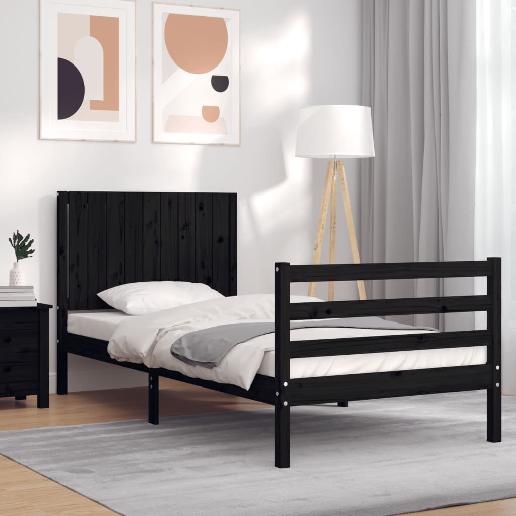 Massivholzbett mit Kopfteil Schwarz