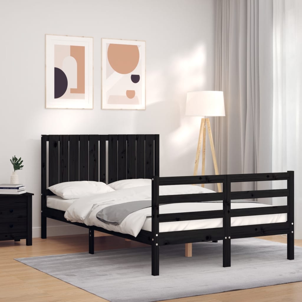 Massivholzbett mit Kopfteil Schwarz
