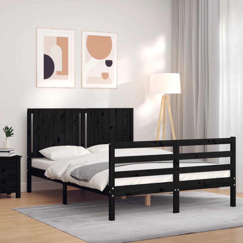 Massivholzbett mit Kopfteil Schwarz 140x190 cm