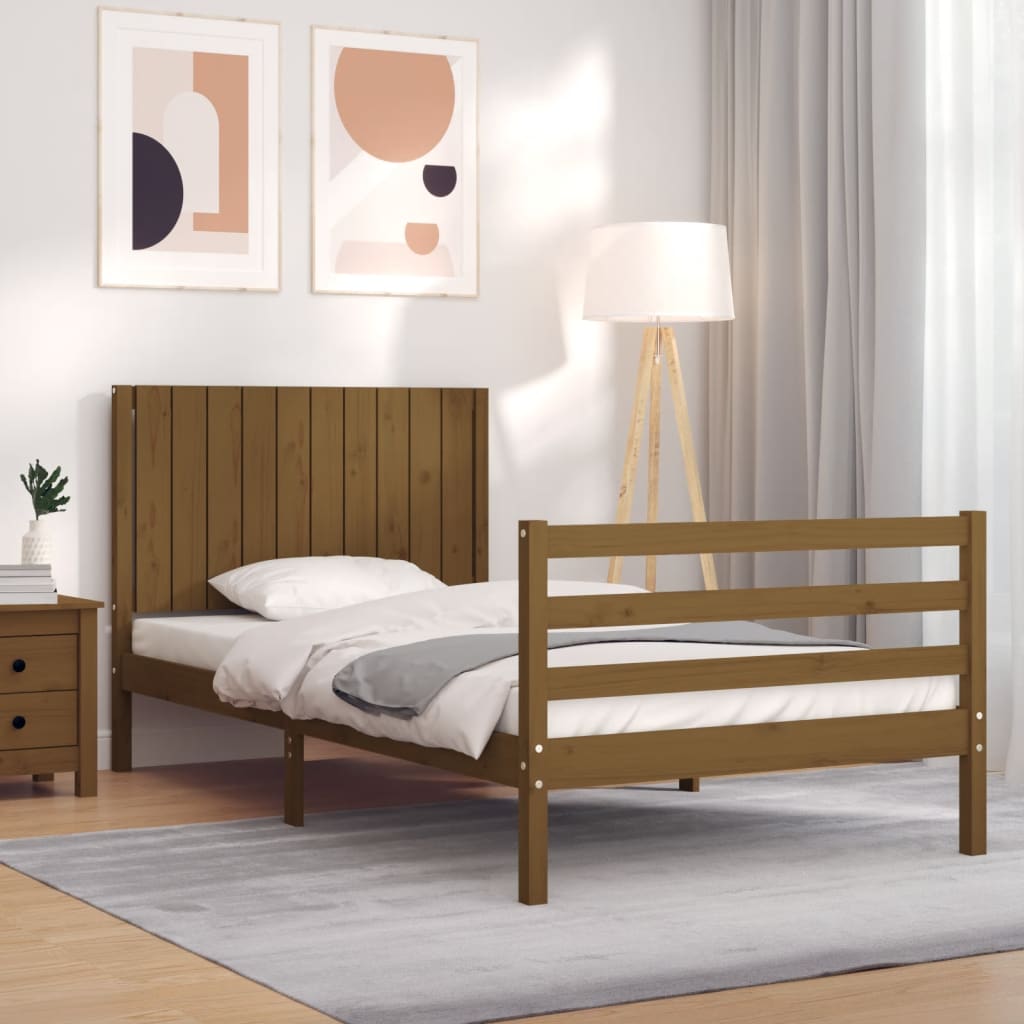 Massivholzbett mit Kopfteil Honigbraun 100x200 cm