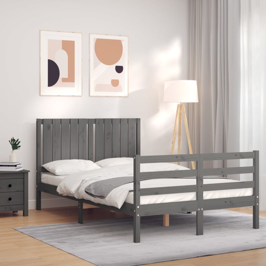 Massivholzbett mit Kopfteil Grau 120x200 cm