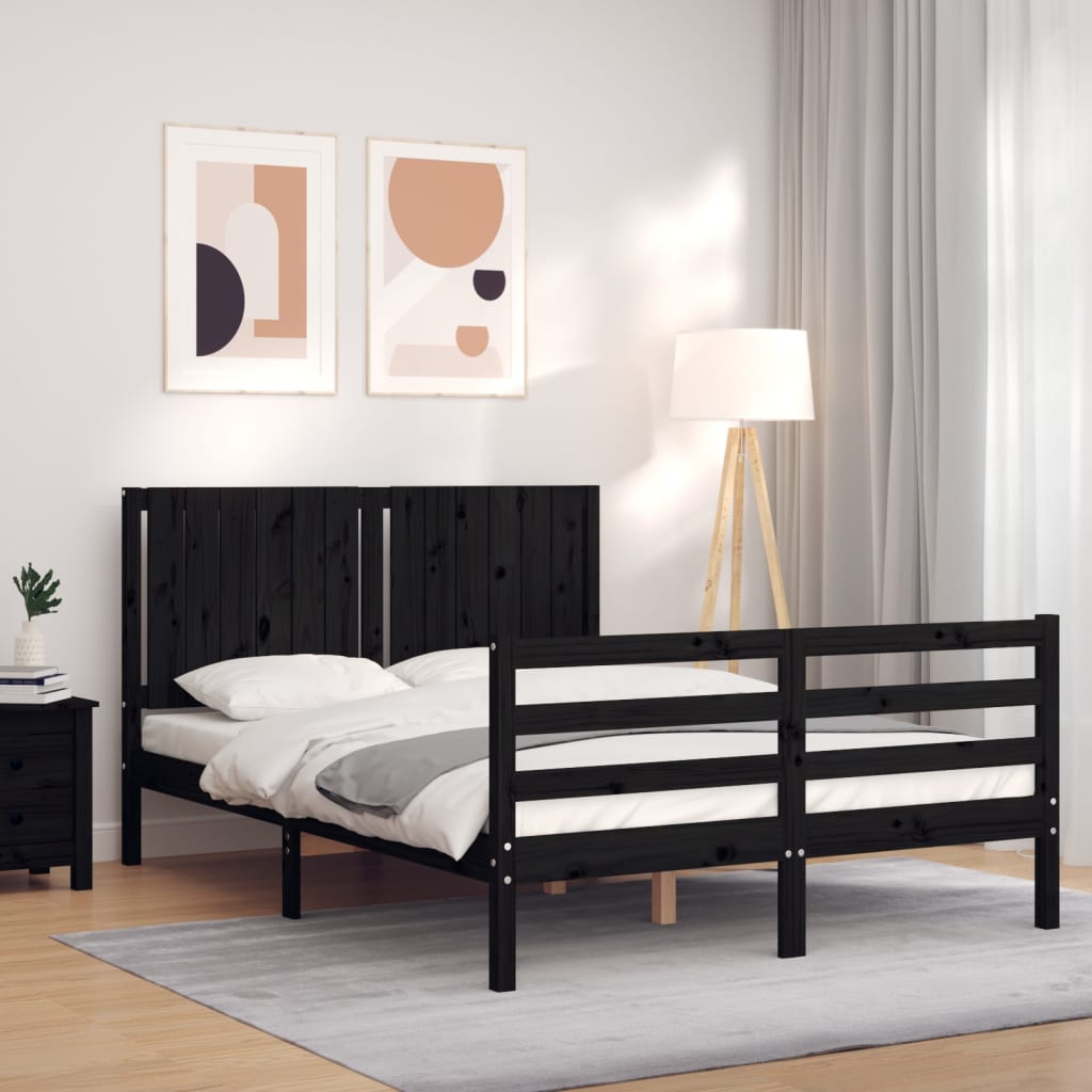Massivholzbett mit Kopfteil Schwarz 140x200 cm