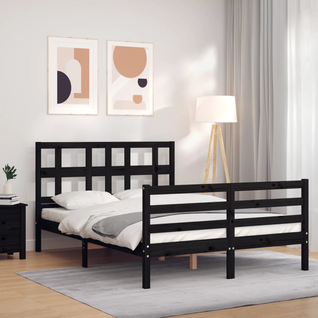 Massivholzbett mit Kopfteil Schwarz 140x190 cm