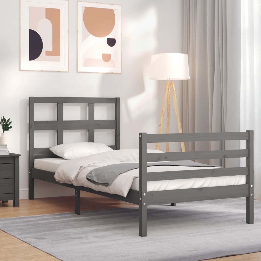 Massivholzbett mit Kopfteil Grau 100x200 cm