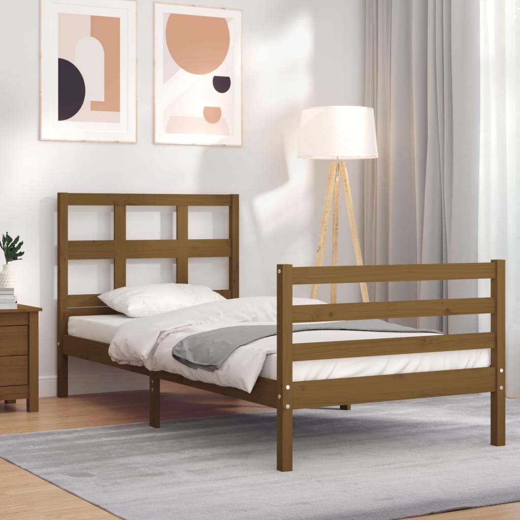 Massivholzbett mit Kopfteil Honigbraun 100x200 cm