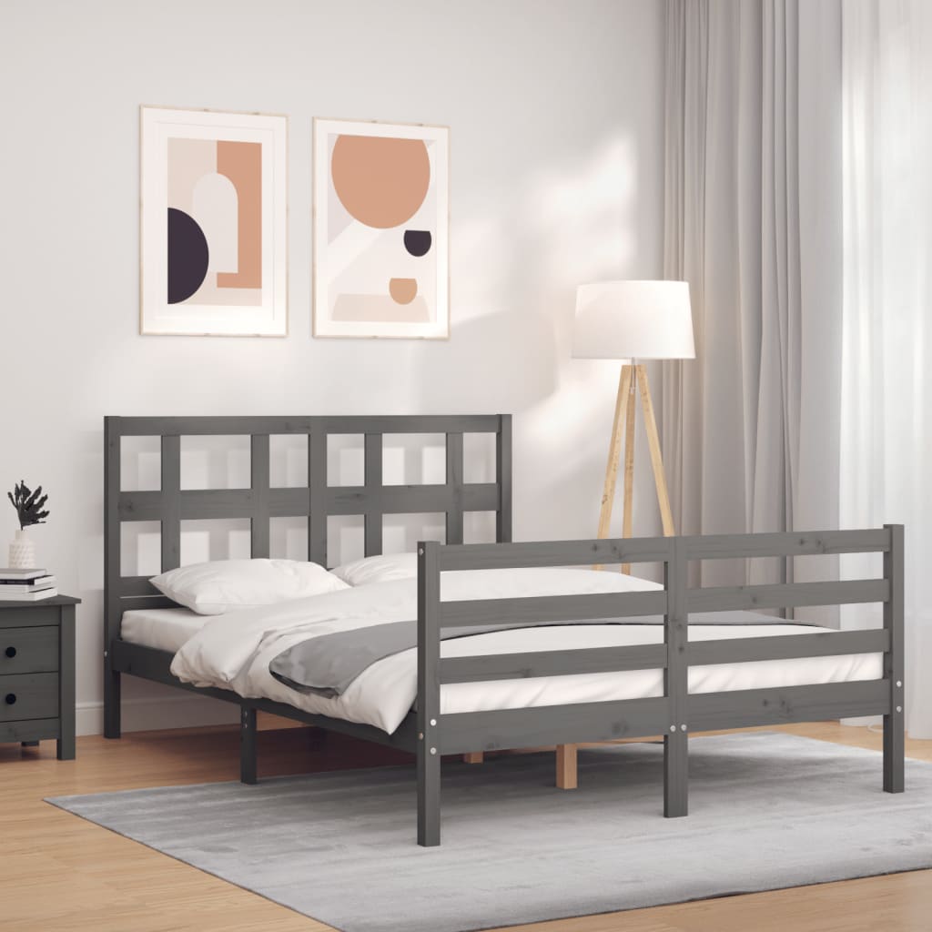 Massivholzbett mit Kopfteil Grau 120x200 cm