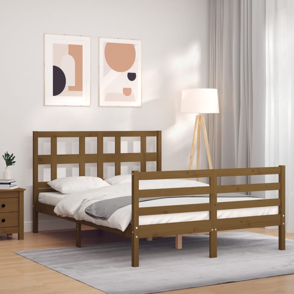 Massivholzbett mit Kopfteil Honigbraun 120x200 cm