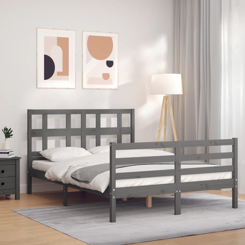 Massivholzbett mit Kopfteil Grau 140x200 cm